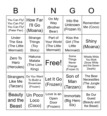 Disney Bingo Card