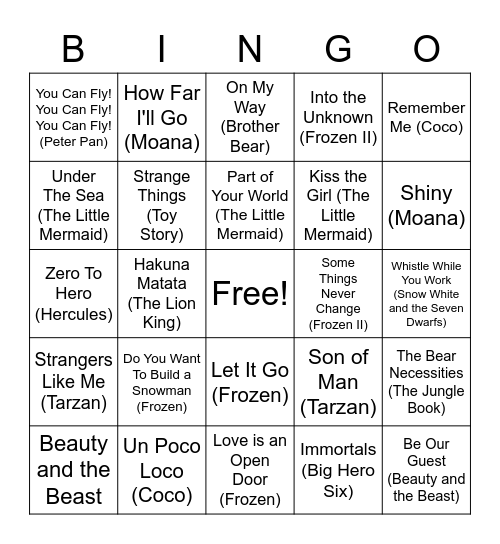 Disney Bingo Card