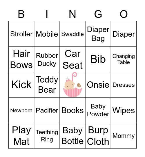 Jordan Joy's Baby Shower Bingo Card