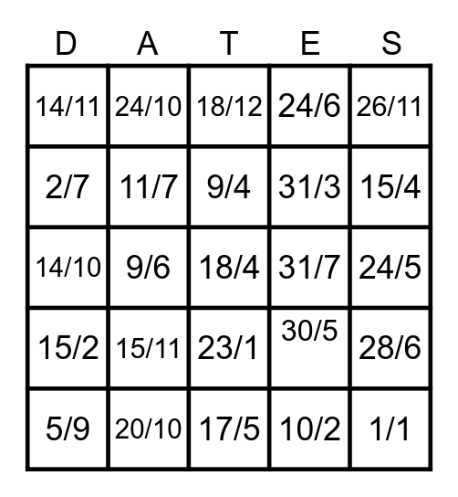 les dates françaises Bingo Card