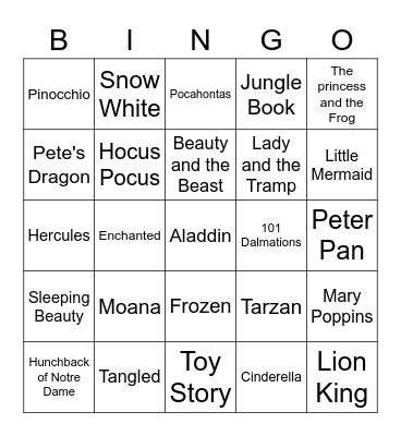 Disney Bingo Card