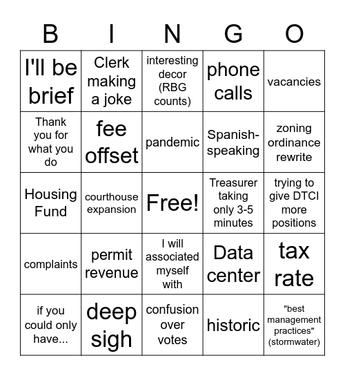 Budget Work Session 3 Bingo Card