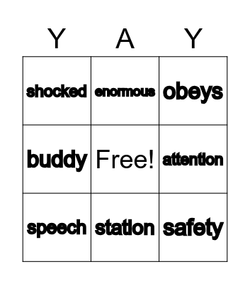 Officer Buckle Bingo Card