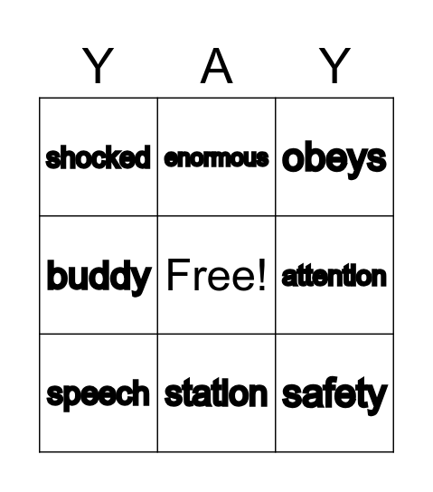 Officer Buckle Bingo Card