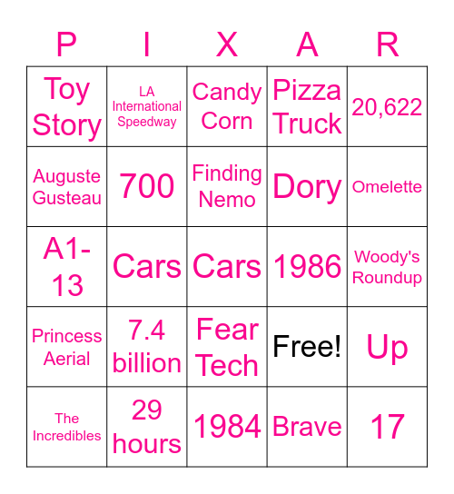 Disney Trivia Bingo Card