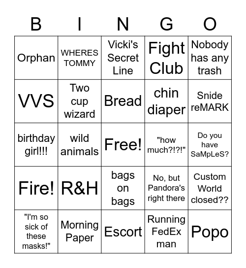 Mall Bingo! Bingo Card