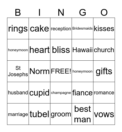 Jacinta's Bridal Shower Bingo Card