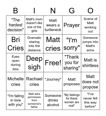 BACHELOR BINGO Card