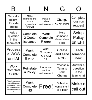 Processing Bingo Card