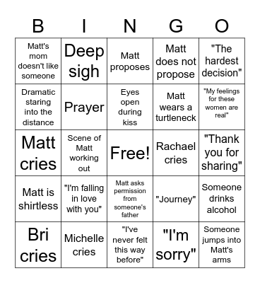 BACHELOR BINGO Card