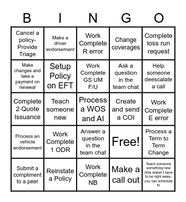 Processing Bingo Card