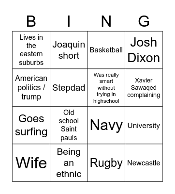 Trav bingo Card