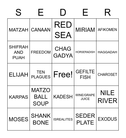 Pesach Bingo Card