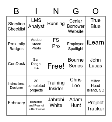 March Team Meeting Bingo Card