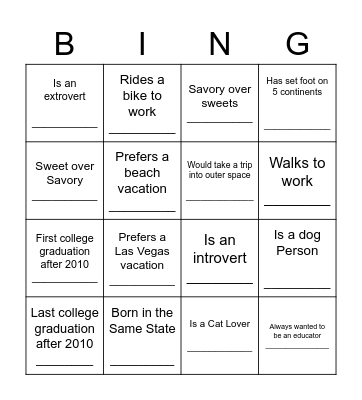 Faculty Bingo Card