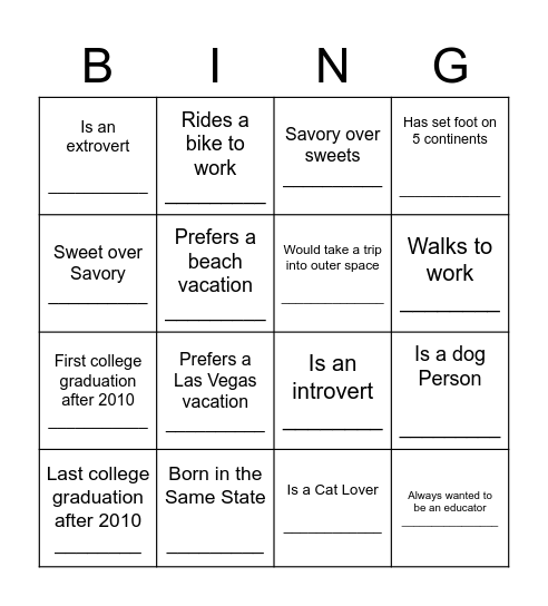 Faculty Bingo Card