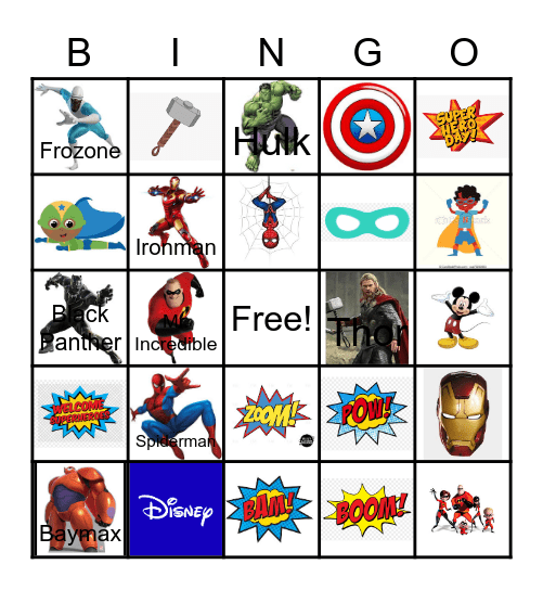 Be a Super Hero Bingo Card