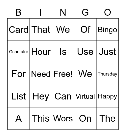 Ruggable Bingo Card
