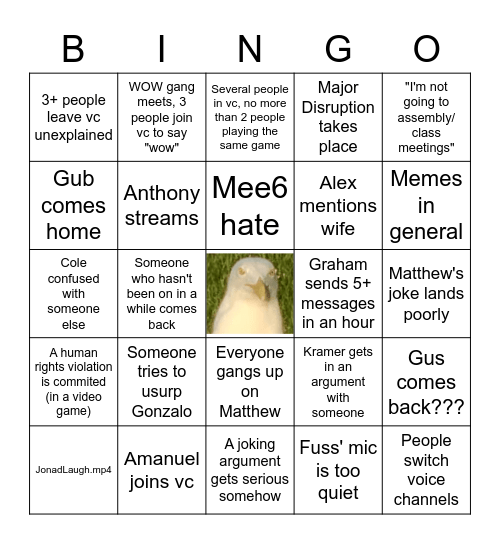 Gonzalo bingo Card