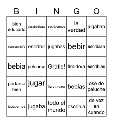 Spanish Imperfect D Bingo Card