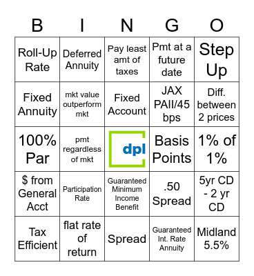 Annuity Bingo Card