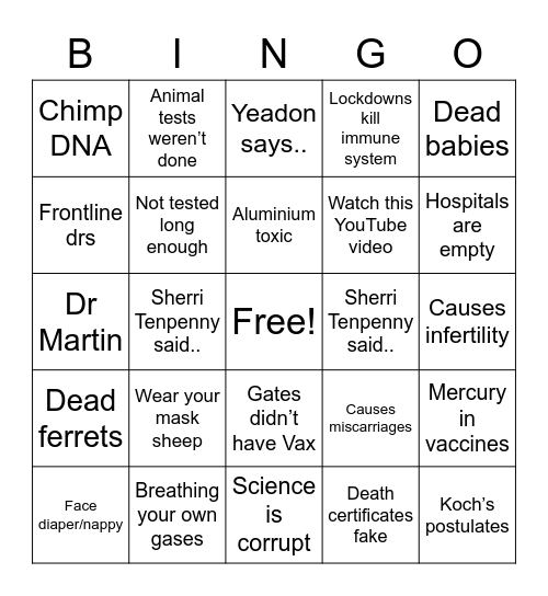 Covidiot AV Bingo Card