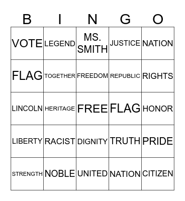 MS. SMITH'S VOCABULARY BINGO Card