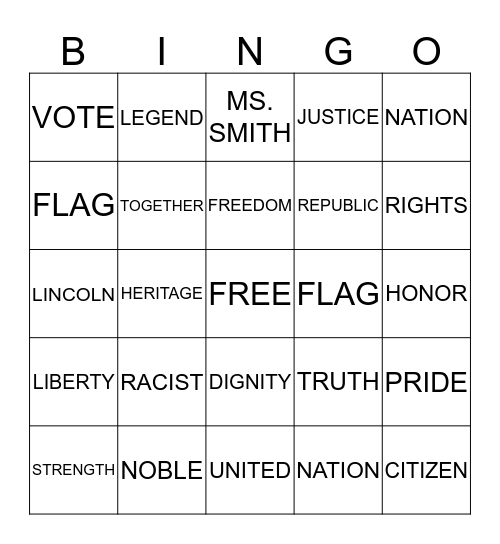 MS. SMITH'S VOCABULARY BINGO Card