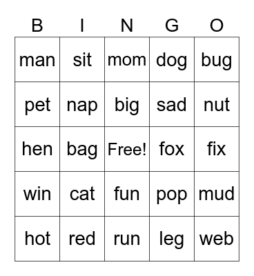 CVC Bingo Card