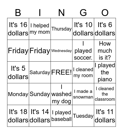 Review Bingo Card