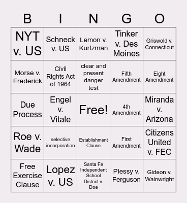 Civil Rights and Liberties Bingo Card