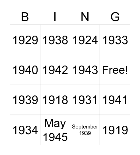 World War 2 Timeline Bingo Card