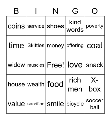 Widows Mite Bingo Card