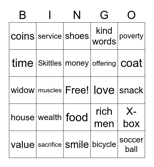 Widows Mite Bingo Card