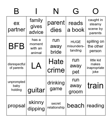 Rom-Com Bingo Card