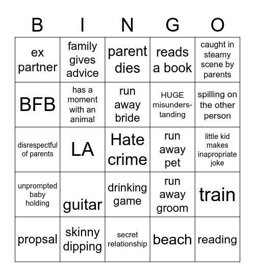 Rom-Com Bingo Card