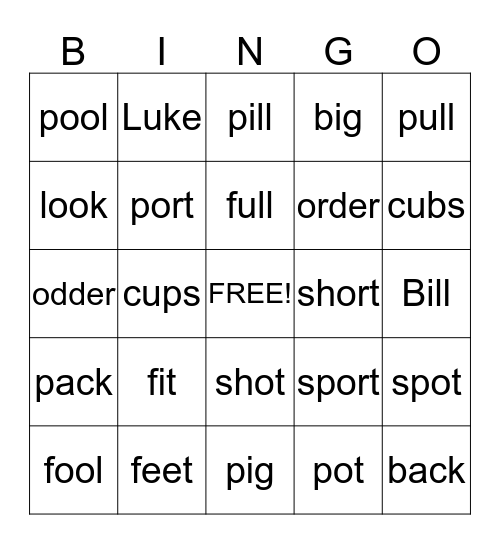 Pronunciation Bingo Card