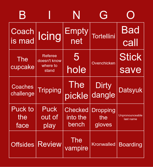 The Hock Bingo Card