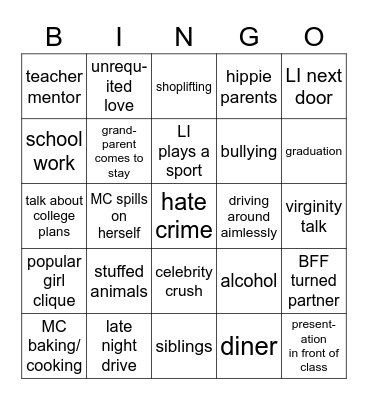 coming of age Bingo Card