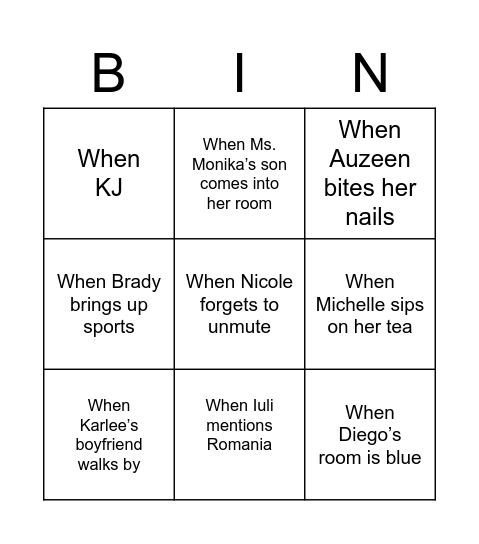 COMM 625 Bingo Card