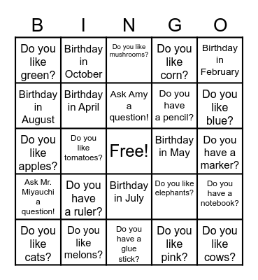 "Do you..." BINGO! Bingo Card