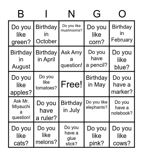 "Do you..." BINGO! Bingo Card