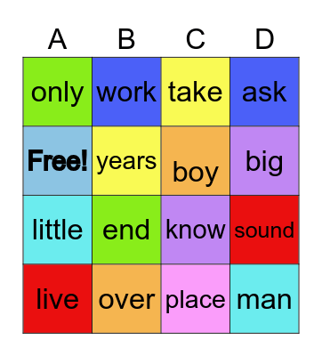 Mia Sight Words Bingo Card