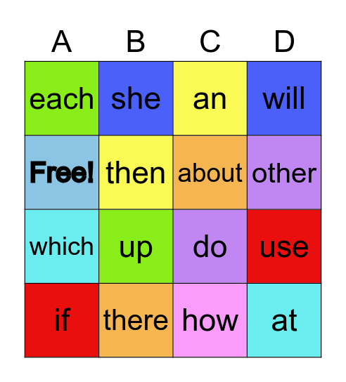 Quentin Sight Words Bingo Card