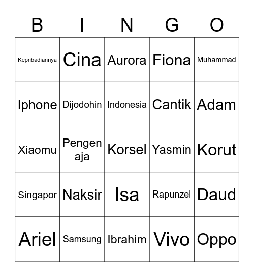 jungjeone Bingo Card