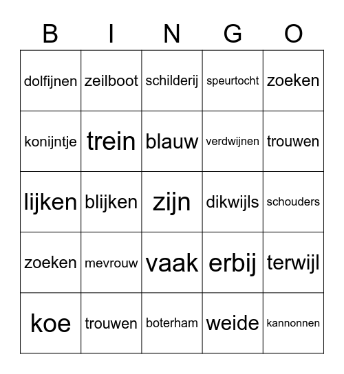 woorden als erbij en trouwen Bingo Card