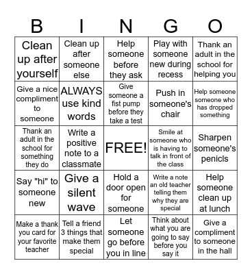Random Acts of Kindness  Bingo Card