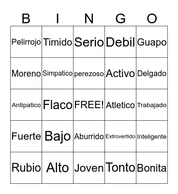 Physical Descriptions  Bingo Card