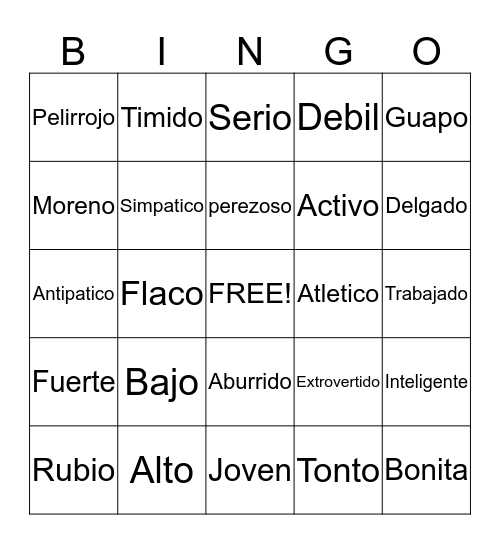 Physical Descriptions  Bingo Card