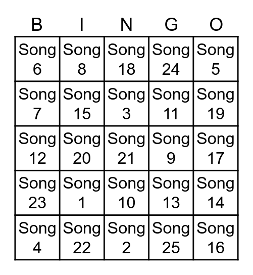 TPO Music Bingo Card